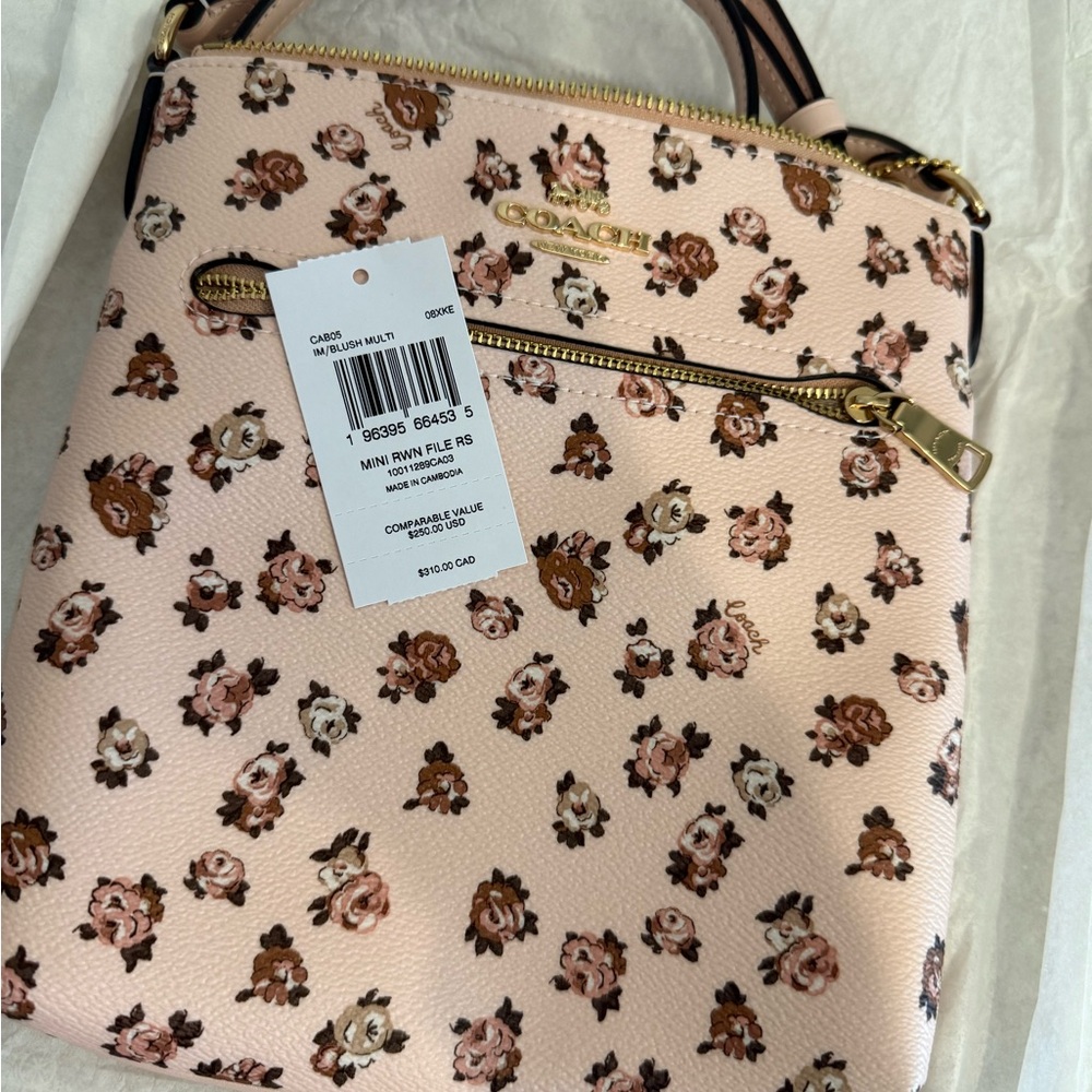 Coach Pink and Brown Floral Mini Bag